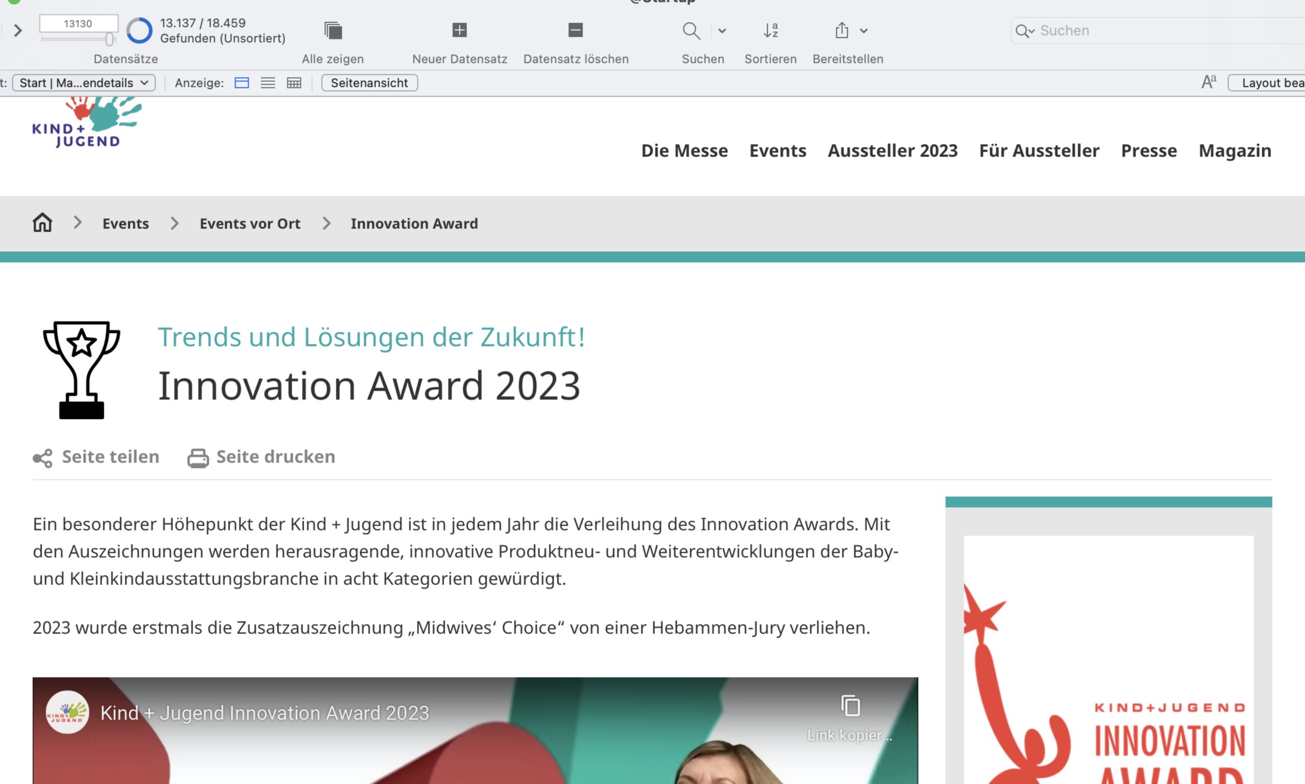 Screenshot der Marke Innovation Award